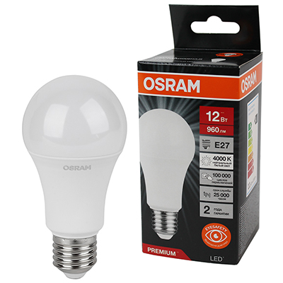купить Лампа светодиодная 220В Е27 12Вт 4000К 960лм стандарт A60 матовая Osram LED Value black аналог 704744,707110 в Тольятти Лампа светодиодная 220В Е27 12Вт 4000К 960лм стандарт A60 матовая Osram LED Value black аналог 704744,707110