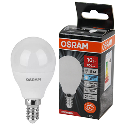 купить Лампа шар свд Е14 10Вт 6500К 800лм P45 матовый Osram LED Value black в Тольятти Лампа шар свд Е14 10Вт 6500К 800лм P45 матовый Osram LED Value black