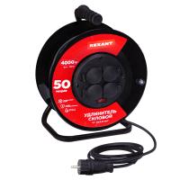 Удлинитель 4-мест 50м КГ 3*2,5 черный  IP44 Rexant 
