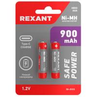 купить Аккумулятор AAA(мизинчик) 900mAh 1,2В BL2 Rexant зарядка USB Type-C в Тольятти Аккумулятор AAA(мизинчик) 900mAh 1,2В BL2 Rexant зарядка USB Type-C