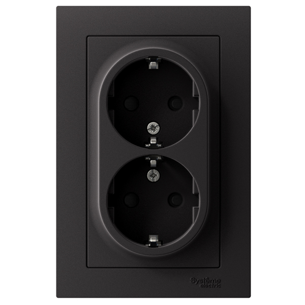 AtlasDesign карбон розетка скрытая 2-мест заземление шторки IP20 