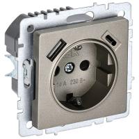купить Брайт шампань розетка скрытая 1-мест заземление шторки USB IP20 A+C 18Вт в Тольятти Брайт шампань розетка скрытая 1-мест заземление шторки USB IP20 A+C 18Вт