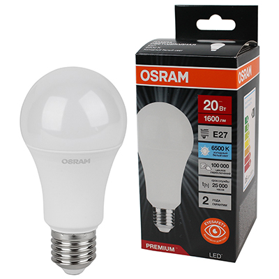 купить Лампа светодиодная 220В Е27 20Вт 6500К 1600лм стандарт A70 матовая Osram LED Value black в Тольятти Лампа светодиодная 220В Е27 20Вт 6500К 1600лм стандарт A70 матовая Osram LED Value black