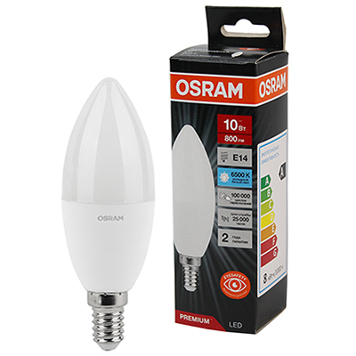 купить Лампа свеча свд Е14 10Вт 6500К 800лм B39 матовая Osram LED Value black в Тольятти Лампа свеча свд Е14 10Вт 6500К 800лм B39 матовая Osram LED Value black