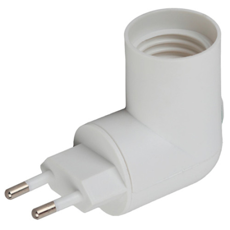 Патрон-переходник вилка-E27 пластик белый ЭРА с выкл