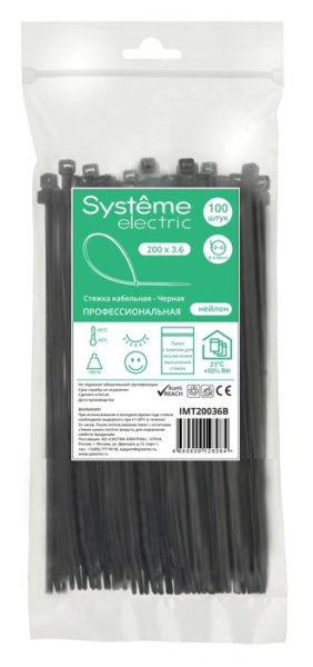 купить Хомут 150*3,6мм нейлон черный Systeme Electric 100шт в Тольятти Хомут 150*3,6мм нейлон черный Systeme Electric 100шт