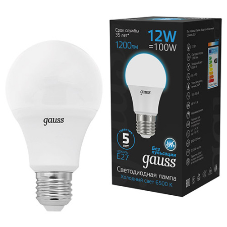 купить Лампа светодиодная 220В Е27 12Вт 6500К 1200лм стандарт A60 матовая Gauss Black в Тольятти Лампа светодиодная 220В Е27 12Вт 6500К 1200лм стандарт A60 матовая Gauss Black