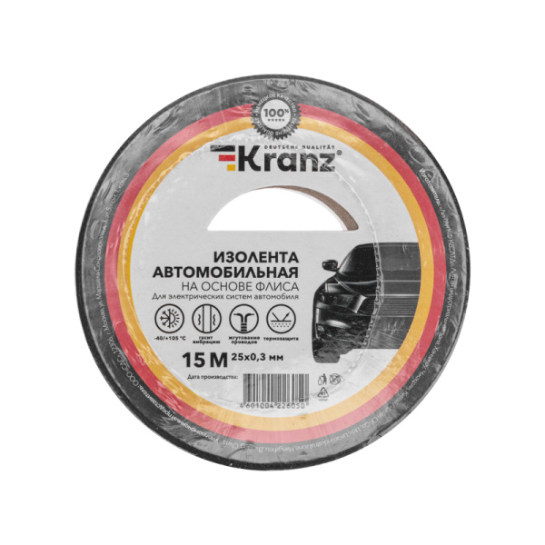 купить Изолента флис 25мм*15м черный Kranz автомобильная в Тольятти Изолента флис 25мм*15м черный Kranz автомобильная