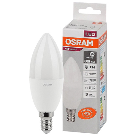 купить Лампа свеча свд Е14 10Вт 4000К 800лм В37 матовая Osram LED Value в Тольятти Лампа свеча свд Е14 10Вт 4000К 800лм В37 матовая Osram LED Value