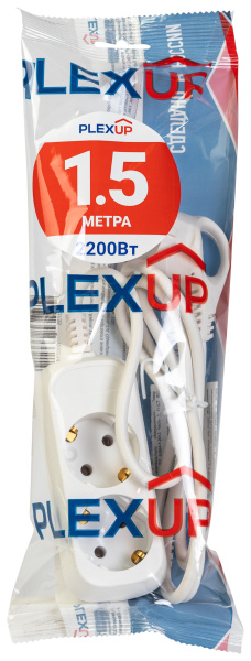 купить Удлинитель 2-мест 1,5м ПВС 3*0,75 белый PlexUp   в Тольятти Удлинитель 2-мест 1,5м ПВС 3*0,75 белый PlexUp