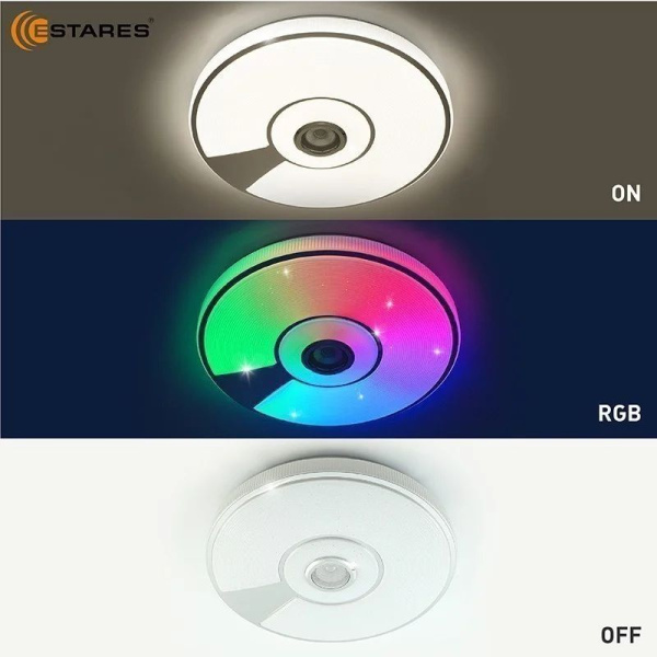 купить Светильник настенно-потолочный свд 80Вт RGB круг белый/хром  пульт ДУ Estares музыкальная, API в Тольятти Светильник настенно-потолочный свд 80Вт RGB круг белый/хром  пульт ДУ Estares музыкальная, API