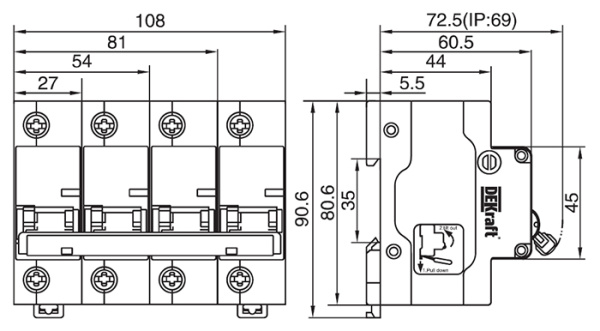 купить Автомат 3Р 63А C 10кА ВА-201 DEKraft в Тольятти Автомат 3Р 63А C 10кА ВА-201 DEKraft