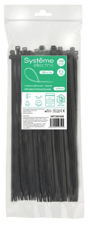 купить Хомут 300*3,6мм нейлон черный Systeme Electric 100шт в Тольятти Хомут 300*3,6мм нейлон черный Systeme Electric 100шт
