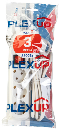 купить Удлинитель 3-мест 3м ПВС 3*1 белый выкл PlexUp   в Тольятти Удлинитель 3-мест 3м ПВС 3*1 белый выкл PlexUp