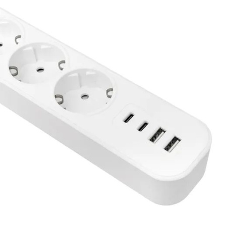 купить Удлинитель 5-мест 3м ПВС 3*1,5 белый выкл EKF  2USB 2,4А+2USBtype-С в Тольятти Удлинитель 5-мест 3м ПВС 3*1,5 белый выкл EKF  2USB 2,4А+2USBtype-С