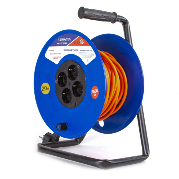 Удлинитель 4-мест 20м ПВС 3*1,5 оранжевый катушка IP20 PlexUp 