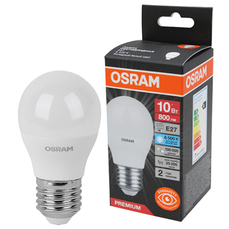 купить Лампа шар свд Е27 10Вт 6500К 800лм P45 матовый Osram LED Value black в Тольятти Лампа шар свд Е27 10Вт 6500К 800лм P45 матовый Osram LED Value black