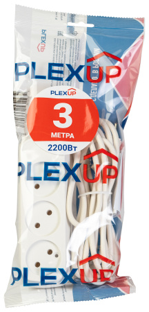 купить Удлинитель 3-мест 3м ПВС 2*0,75 белый PlexUp   в Тольятти Удлинитель 3-мест 3м ПВС 2*0,75 белый PlexUp