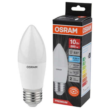 купить Лампа свеча свд Е27 10Вт 6500К 800лм B39 матовая Osram LED Value black в Тольятти Лампа свеча свд Е27 10Вт 6500К 800лм B39 матовая Osram LED Value black