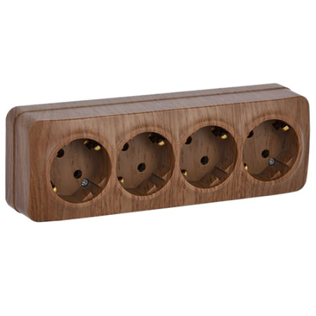 купить Глори дуб розетка открытая 4-мест заземление IP20 в Тольятти Глори дуб розетка открытая 4-мест заземление IP20