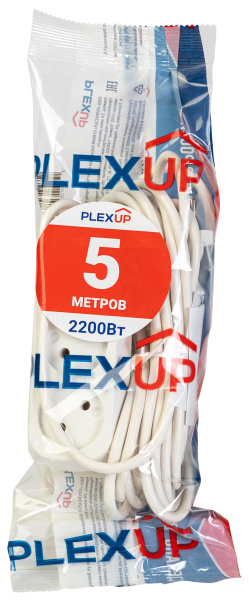 купить Удлинитель 2-мест 5м ПВС 2*0,75 белый PlexUp   в Тольятти Удлинитель 2-мест 5м ПВС 2*0,75 белый PlexUp