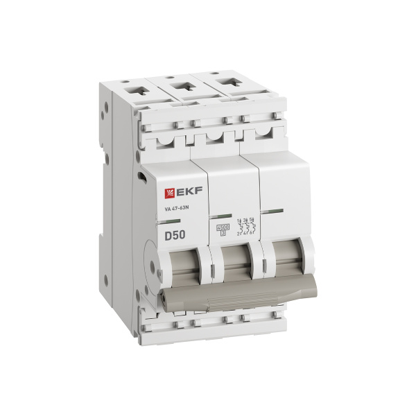 Автомат 3Р 50А D 4,5кА ВА47-63N EKF PROxima 