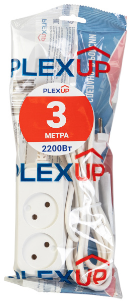 купить Удлинитель 2-мест 3м ПВС 2*0,75 белый PlexUp   в Тольятти Удлинитель 2-мест 3м ПВС 2*0,75 белый PlexUp