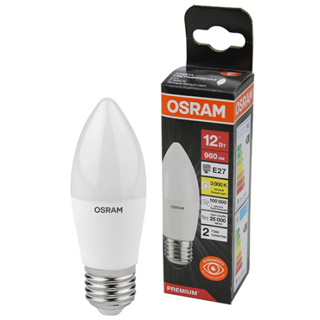 купить Лампа свеча свд Е27 12Вт 3000К 960лм B39 матовая Osram LED Value black в Тольятти Лампа свеча свд Е27 12Вт 3000К 960лм B39 матовая Osram LED Value black