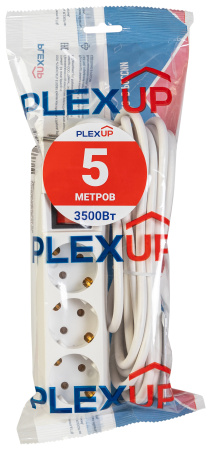 купить Удлинитель 3-мест 5м ПВС 3*1 белый выкл PlexUp   в Тольятти Удлинитель 3-мест 5м ПВС 3*1 белый выкл PlexUp