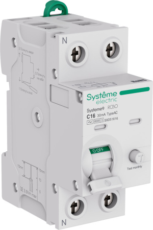 купить Дифавтомат 2Р 16А C тип AC 30мА 6кА 2мод S9D Systeme Electric Systeme9 в Тольятти Дифавтомат 2Р 16А C тип AC 30мА 6кА 2мод S9D Systeme Electric Systeme9