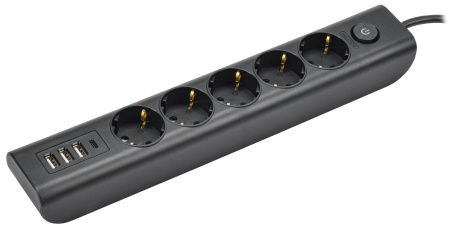 купить Удлинитель 5-мест 2м ПВС 3*1 черный 4*USB IEK  MODERN в Тольятти Удлинитель 5-мест 2м ПВС 3*1 черный 4*USB IEK  MODERN