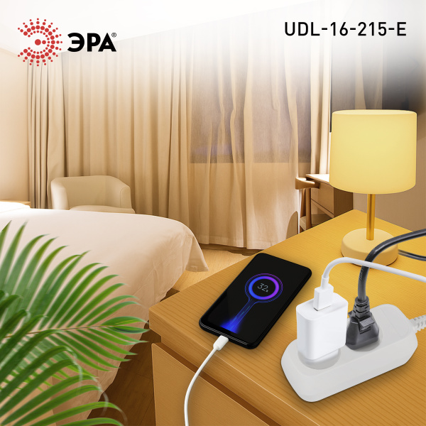 Удлинитель 2-мест 1,5м ПВС 3*1 белый ЭРА  Greenline