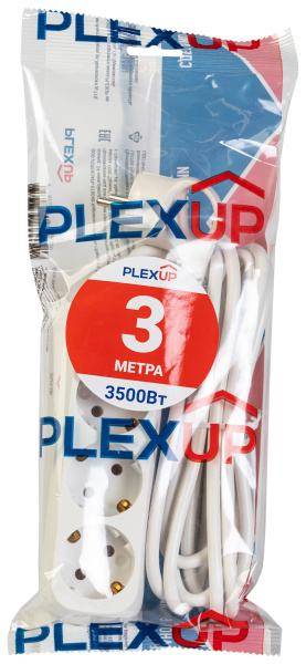 купить Удлинитель 3-мест 3м ПВС 3*1 белый PlexUp в Тольятти Удлинитель 3-мест 3м ПВС 3*1 белый PlexUp