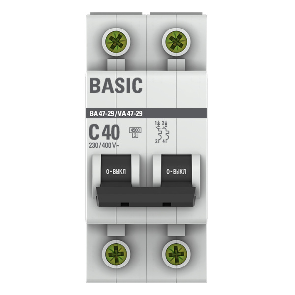 Автомат 2Р 40А C 4,5кА ВА47-29 EKF Basic 