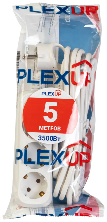 купить Удлинитель 3-мест 5м ПВС 3*1 белый PlexUp   в Тольятти Удлинитель 3-мест 5м ПВС 3*1 белый PlexUp