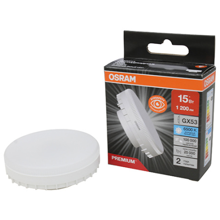 купить Лампа свд 220В GX53 15Вт 6500К 1200лм таблетка матовая Osram LED Value black в Тольятти Лампа свд 220В GX53 15Вт 6500К 1200лм таблетка матовая Osram LED Value black