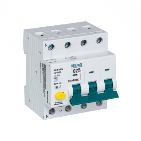 купить Дифавтомат 3Р 25А C 30мА 6кА ДИФ-103 4мод Schneider Electric DEKraft в Тольятти Дифавтомат 3Р 25А C 30мА 6кА ДИФ-103 4мод Schneider Electric DEKraft