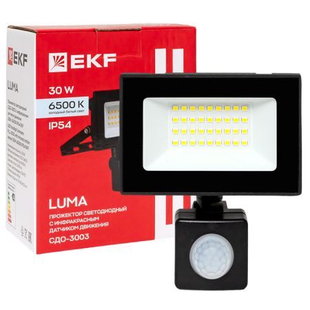 купить Прожектор свд 30Вт 6500К 2400лм черный IP65 110° Luma EKF датчик движения в Тольятти Прожектор свд 30Вт 6500К 2400лм черный IP65 110° Luma EKF датчик движения