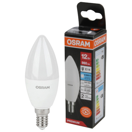 купить Лампа свеча свд Е14 12Вт 6500К 960лм B39 матовая Osram LED Value black в Тольятти Лампа свеча свд Е14 12Вт 6500К 960лм B39 матовая Osram LED Value black