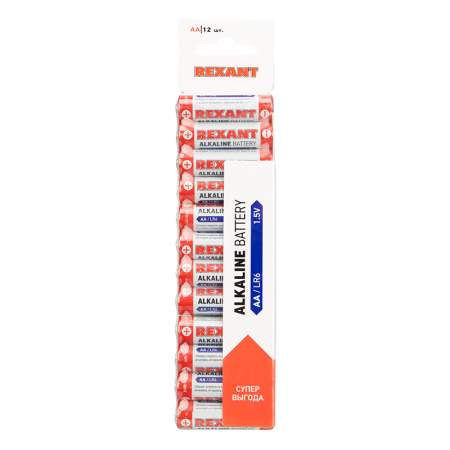 купить Упаковка батареек 12 штук AA (пальчиковые) алкалиновые Rexant в Тольятти Упаковка батареек 12 штук AA (пальчиковые) алкалиновые Rexant