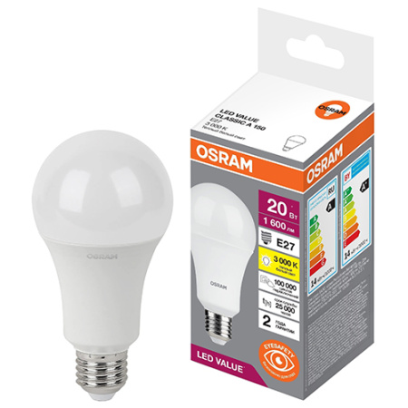 купить Лампа светодиодная 220В Е27 20Вт 3000К 1600лм стандарт A70 матовая Osram LED Value в Тольятти Лампа светодиодная 220В Е27 20Вт 3000К 1600лм стандарт A70 матовая Osram LED Value
