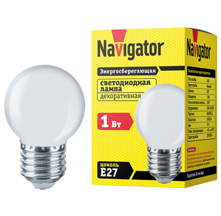 купить Лампа декор свд Е27 1Вт 4000К 100лм G45 матовая Navigator аналог 707529 в Тольятти Лампа декор свд Е27 1Вт 4000К 100лм G45 матовая Navigator аналог 707529