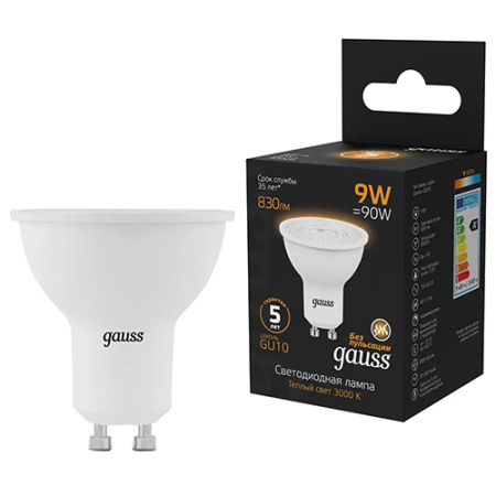 купить Лампа свд 220В GU10 9Вт 3000К 830лм MR16 прозрачная Gauss  в Тольятти Лампа свд 220В GU10 9Вт 3000К 830лм MR16 прозрачная Gauss