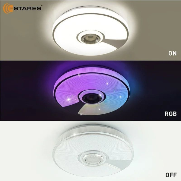 купить Светильник настенно-потолочный свд 60Вт RGB круг белый/хром  пульт ДУ Estares музыкальная, API в Тольятти Светильник настенно-потолочный свд 60Вт RGB круг белый/хром  пульт ДУ Estares музыкальная, API