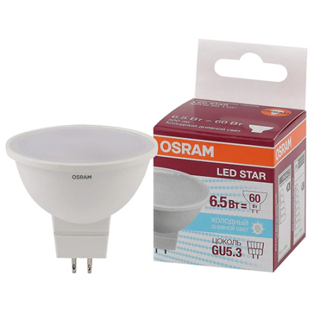 купить Лампа свд 220В GU5.3 6,5Вт 6500К 500лм MR16 матовая Osram LED Star в Тольятти Лампа свд 220В GU5.3 6,5Вт 6500К 500лм MR16 матовая Osram LED Star