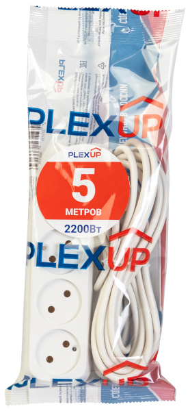 купить Удлинитель 3-мест 5м ПВС 2*0,75 белый PlexUp в Тольятти Удлинитель 3-мест 5м ПВС 2*0,75 белый PlexUp
