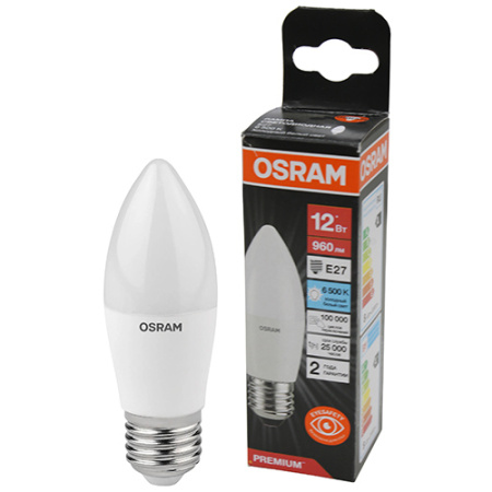 купить Лампа свеча свд Е27 12Вт 6500К 960лм B39 матовая Osram LED Value black в Тольятти Лампа свеча свд Е27 12Вт 6500К 960лм B39 матовая Osram LED Value black